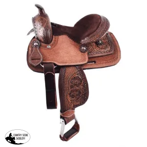 10" Double T pony saddle with floral and basketweave