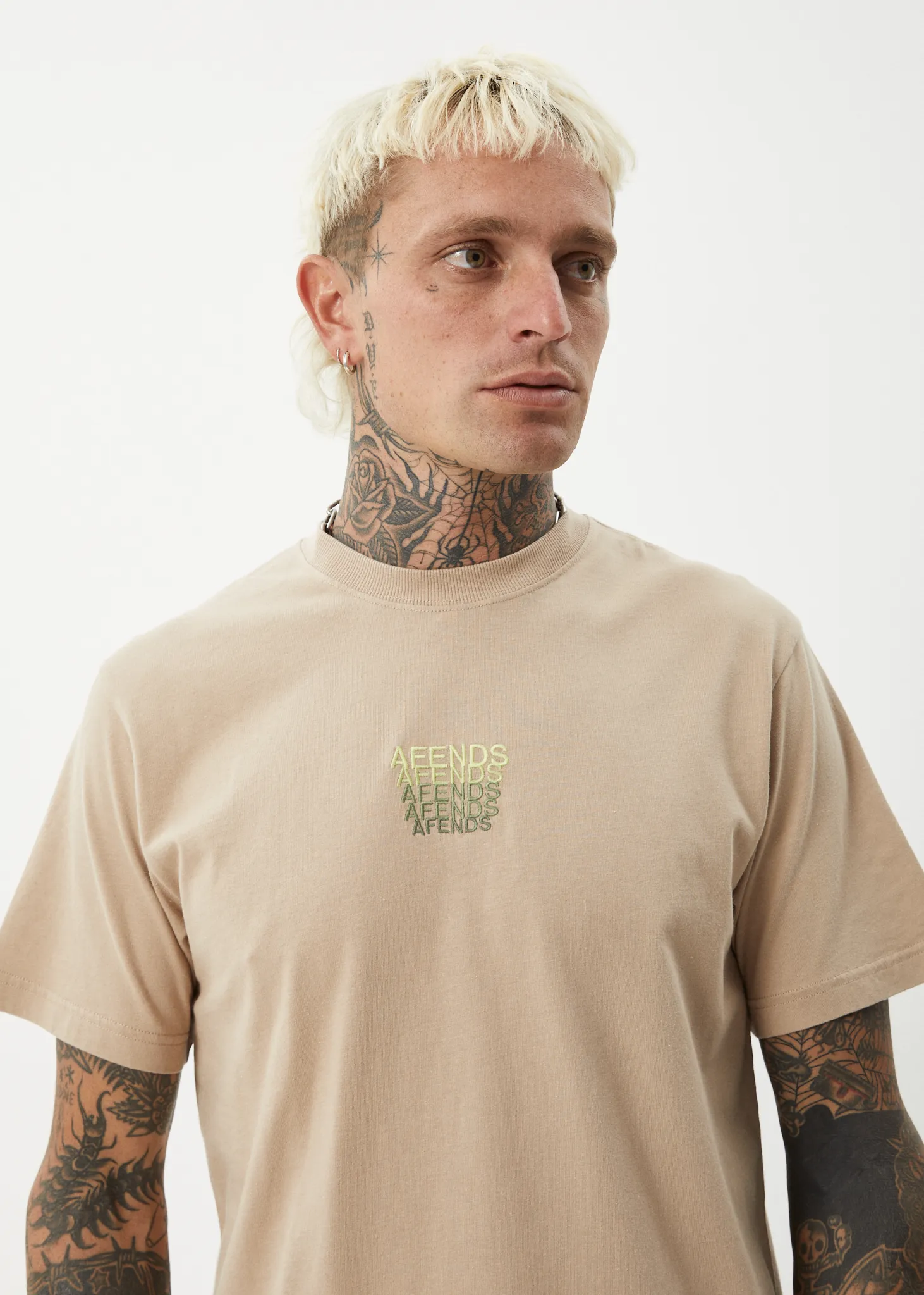 AFENDS Mens Repeat - Retro Fit Tee - Taupe