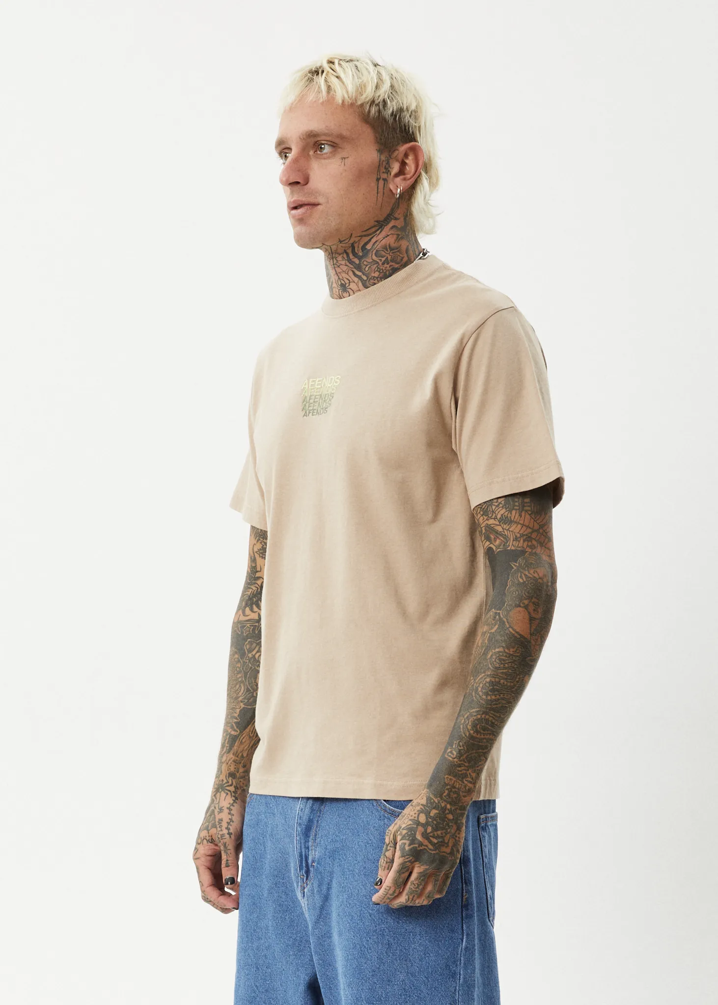 AFENDS Mens Repeat - Retro Fit Tee - Taupe