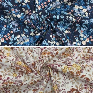 All Over Delicate Floral and Leaves Cotton Poplin Fabric