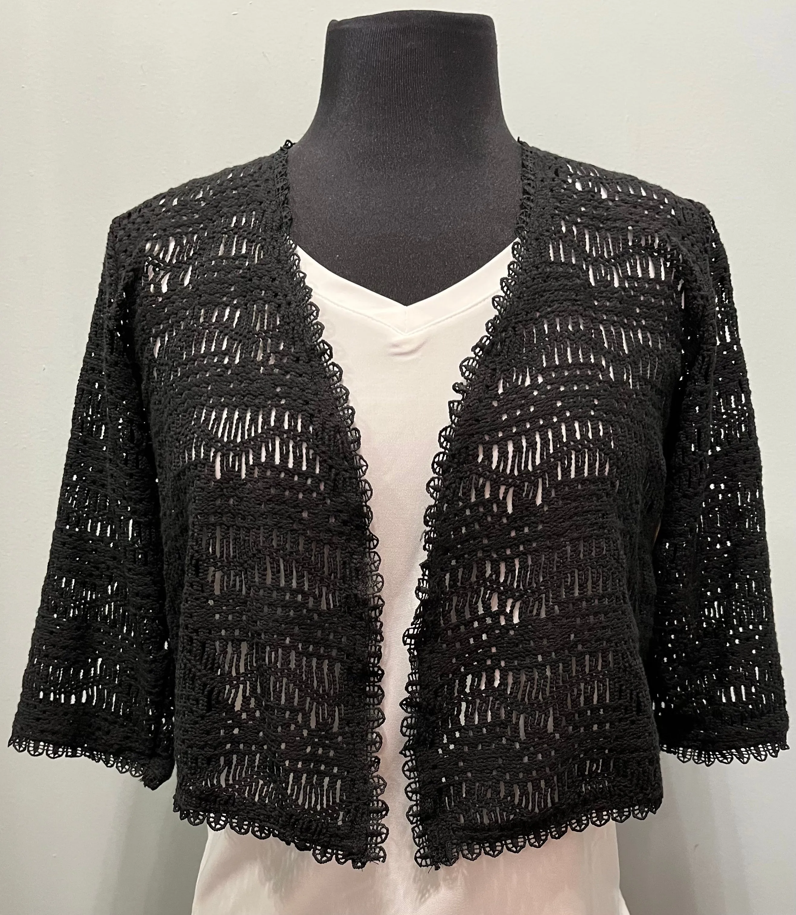 Black Cotton Crochet Shrug