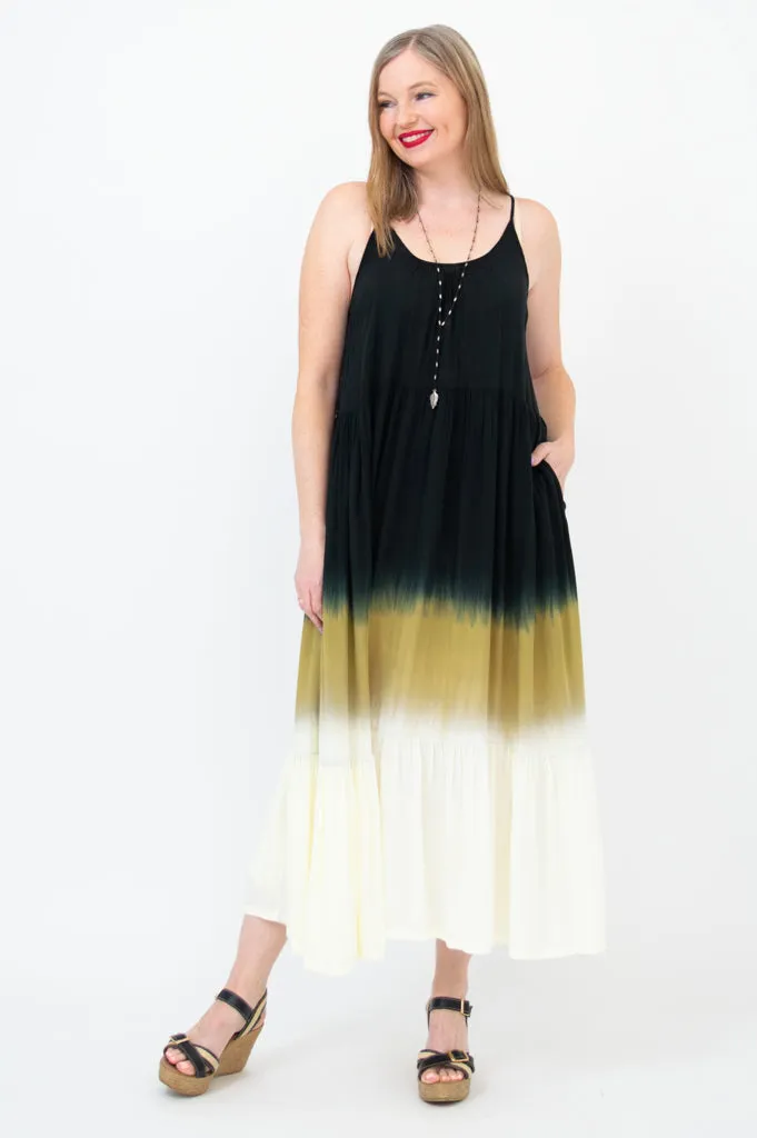 Boha Dress, Black Dip-Dye