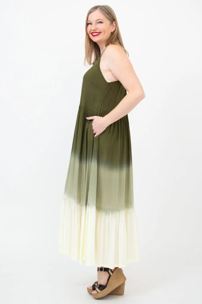 Boha Dress, Green Dip-Dye