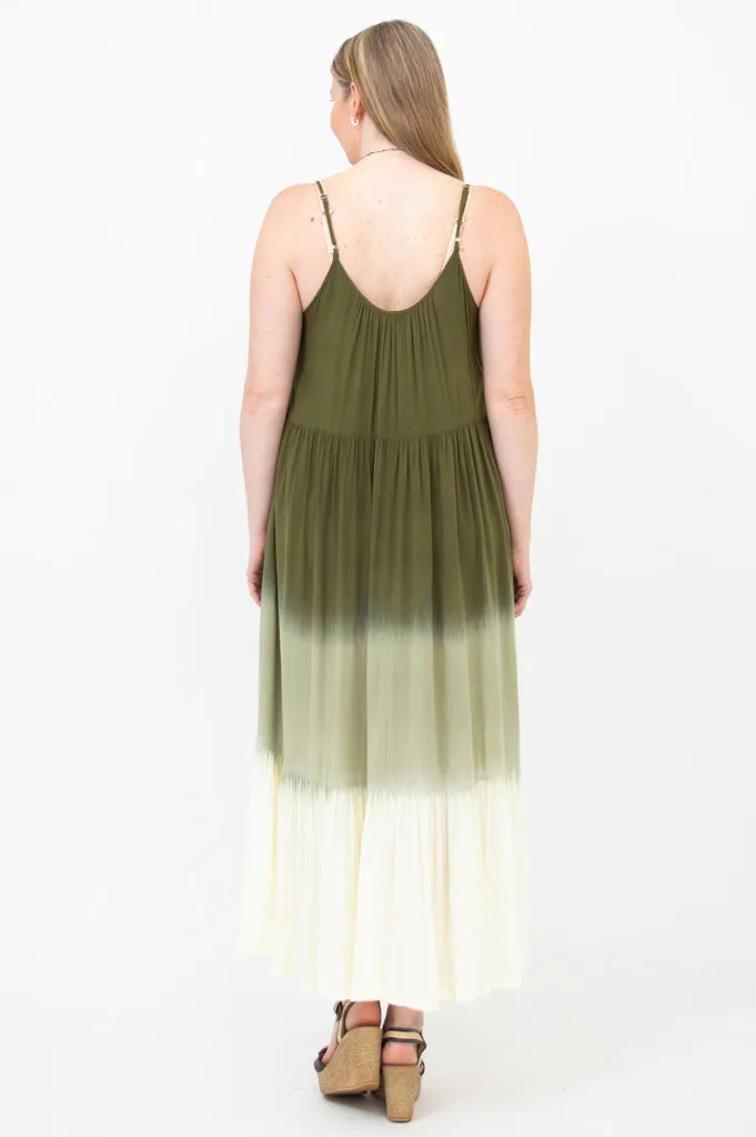 Boha Dress, Green Dip-Dye