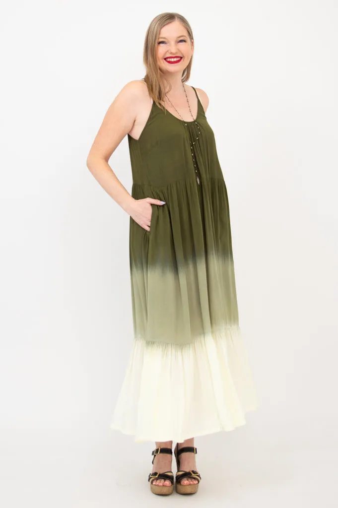 Boha Dress, Green Dip-Dye