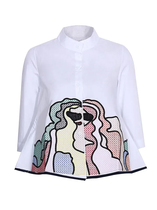 Casual High-Low Loose Printed Stand Collar Blouses&Shirts Tops