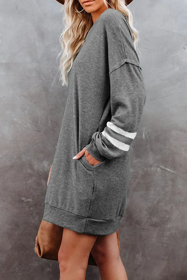 Casual Striped Pocket O Neck T-shirt Dress Dresses