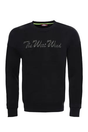 Circle Neck Black Front Printed Sweatshirt - Wessi