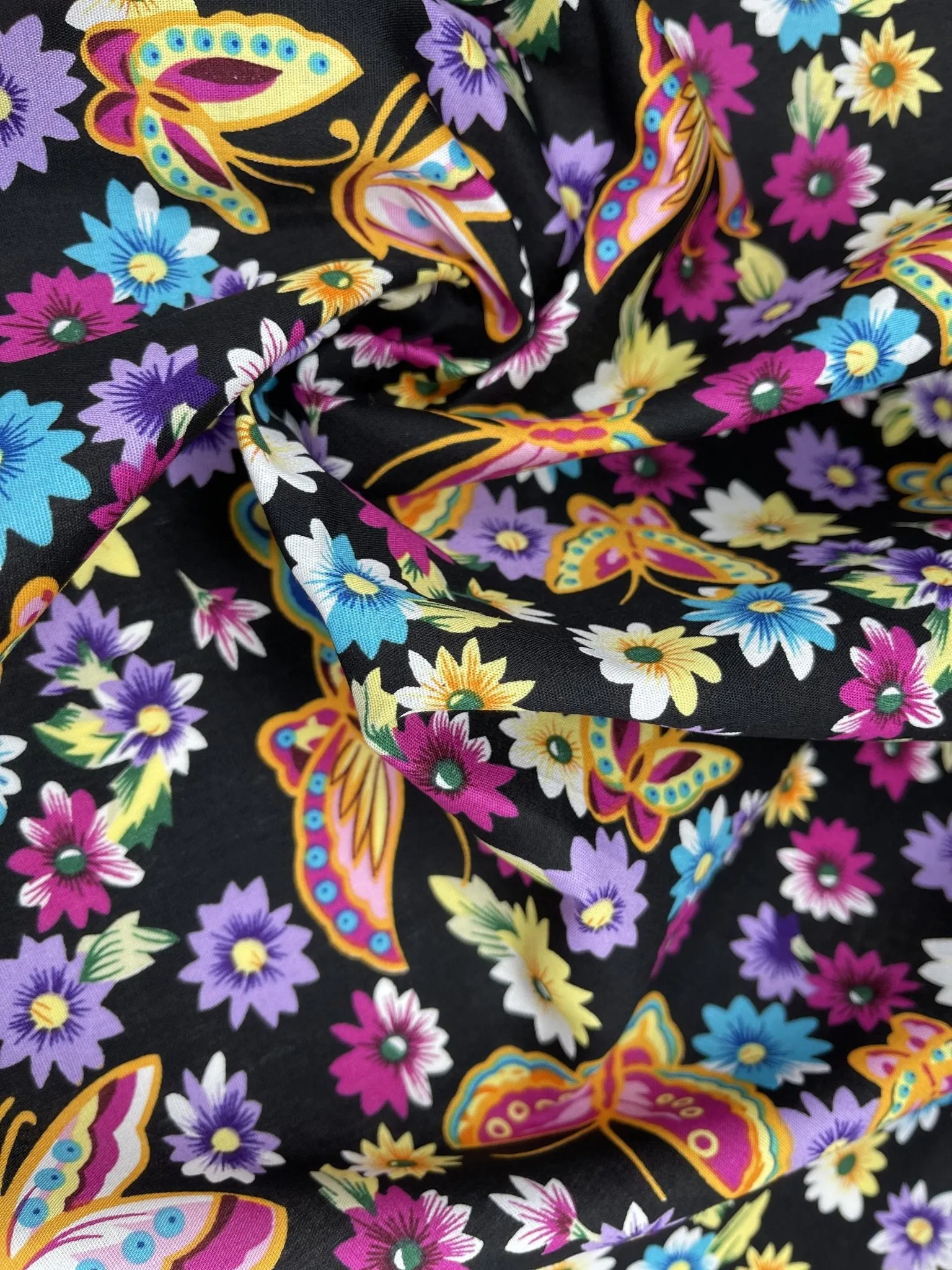 colorful Butterflies in a field 100% Cotton Poplin Digital Print -9479