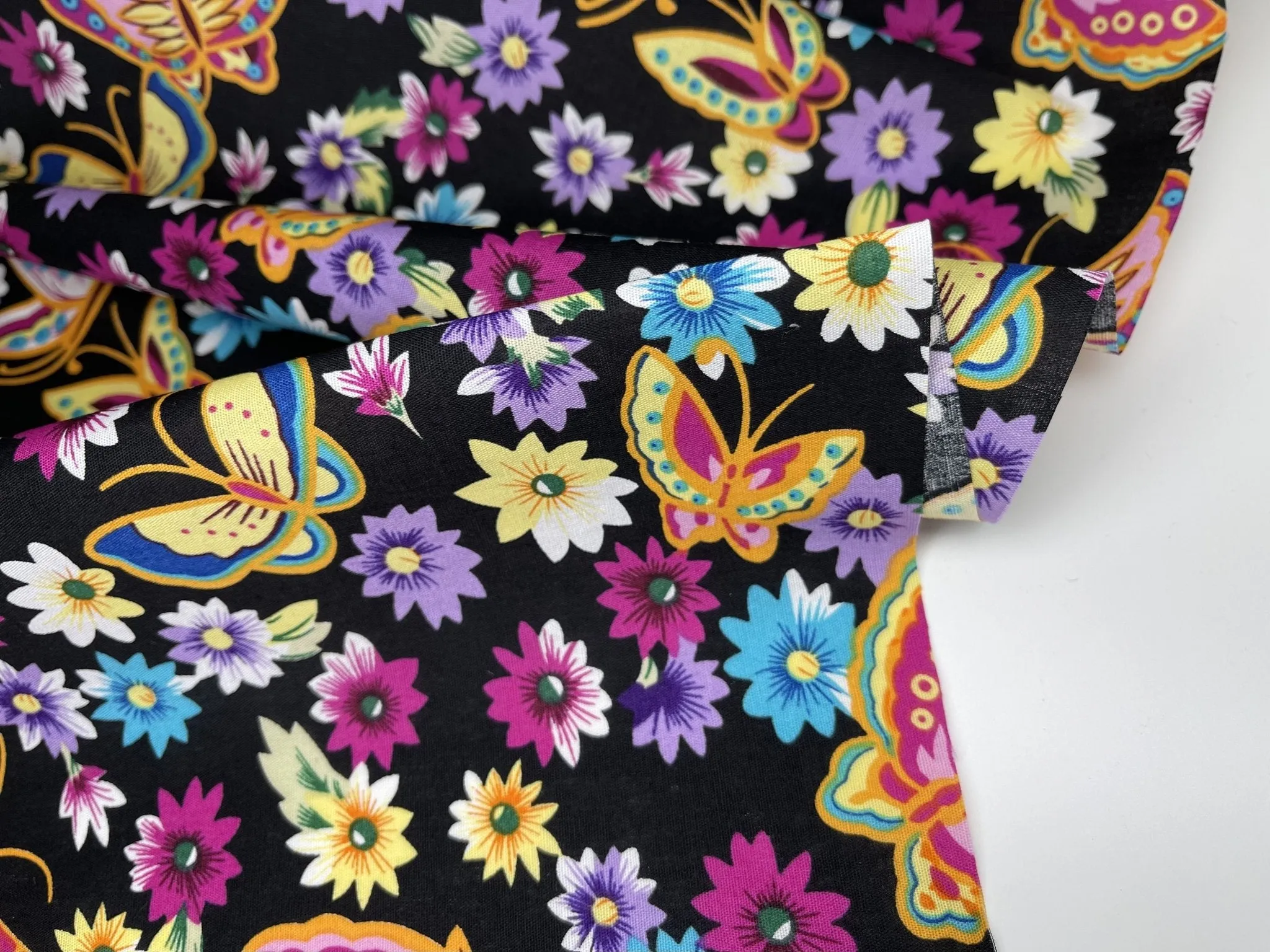 colorful Butterflies in a field 100% Cotton Poplin Digital Print -9479