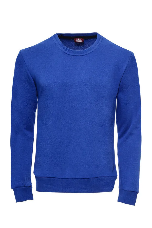 Dark Blue Plain Circle Neck Sweatshirt - Wessi