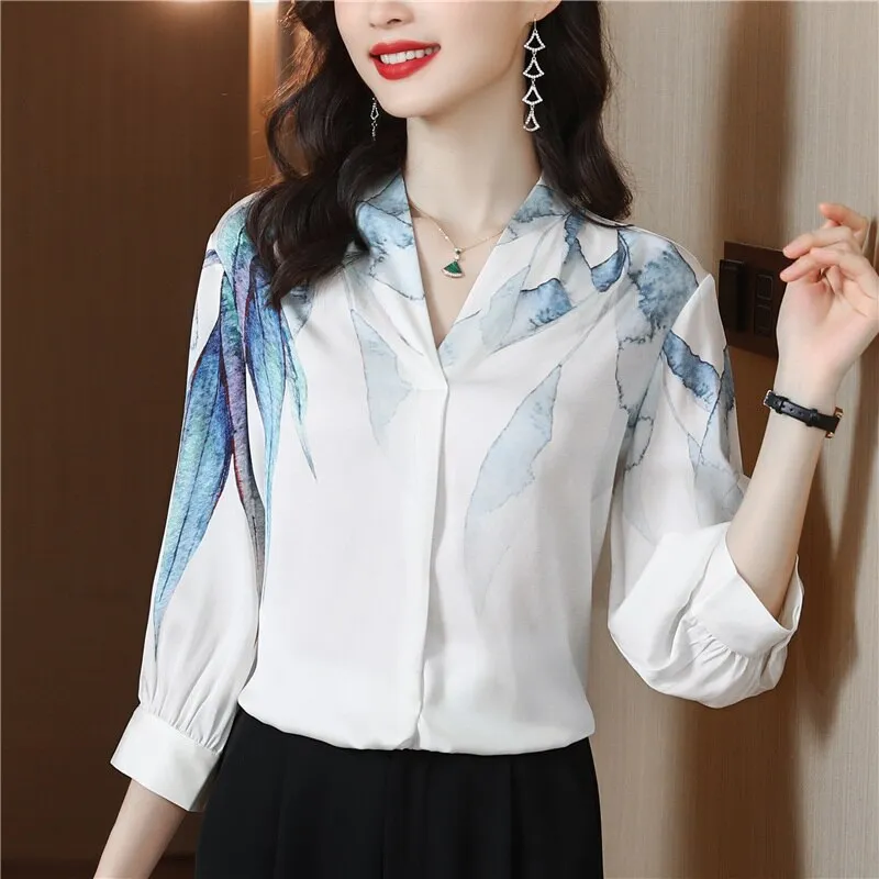 deanwangkt elegant ladies shirts Fashion printing women blouses New chic Spring autumn causal half sleeve slim blouses mujer blusas