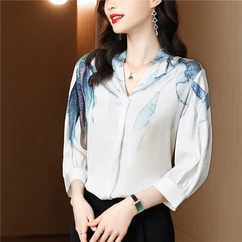 deanwangkt elegant ladies shirts Fashion printing women blouses New chic Spring autumn causal half sleeve slim blouses mujer blusas