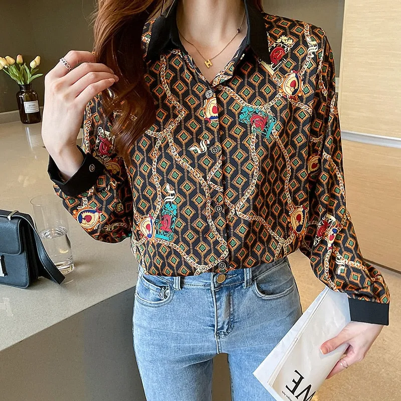 deanwangkt Spring Summer Fashion elegant Women's Blouses printing ladies shirts Long sleeve dress shirts Tops Blusas Mujer