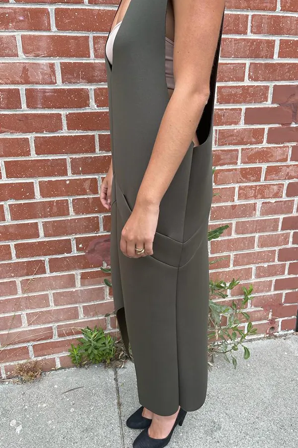 Deep V Pullover Dress in Army Green