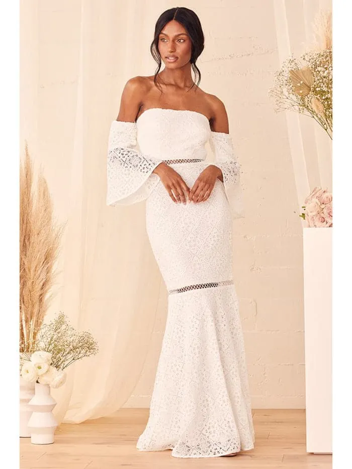 DressBetty - White Off The Shoulder Lace Evening Gowns