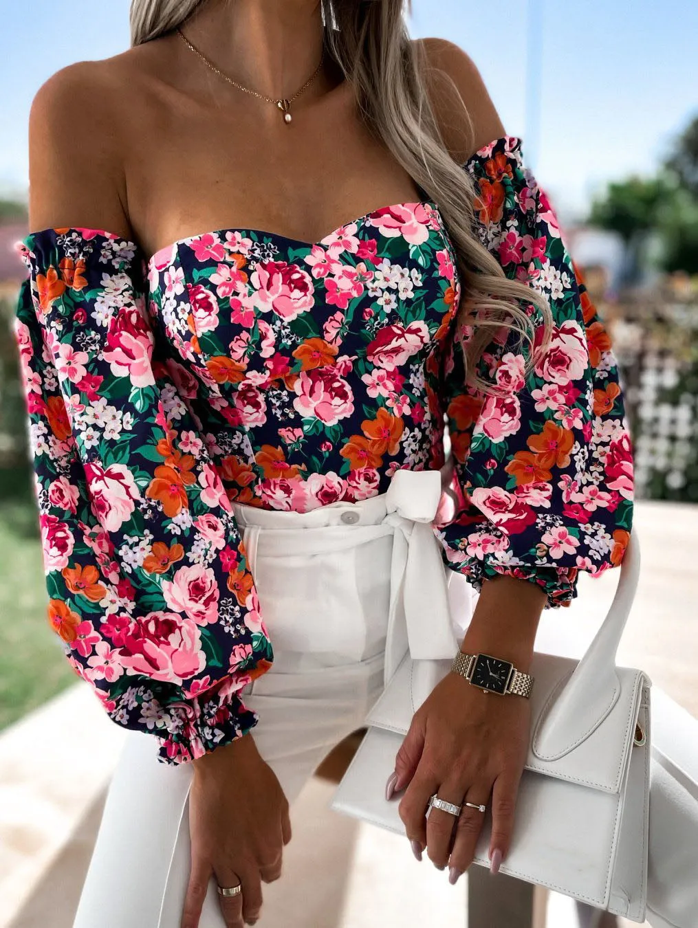 DressBetty - Women Sexy Top Summer Off Shoulder Floral Blouses Holiday Slash Neck Tops