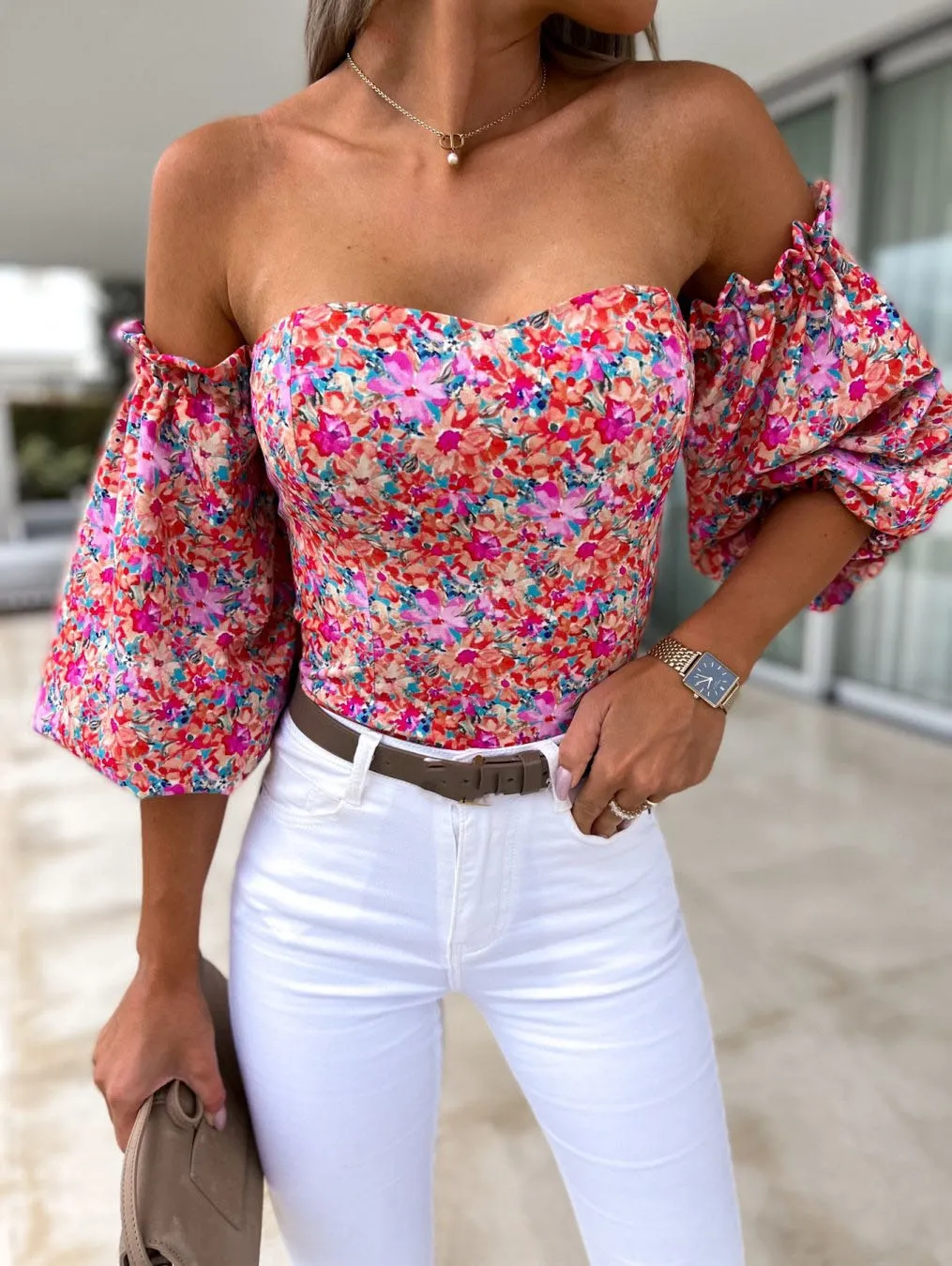 DressBetty - Women Sexy Top Summer Off Shoulder Floral Blouses Holiday Slash Neck Tops