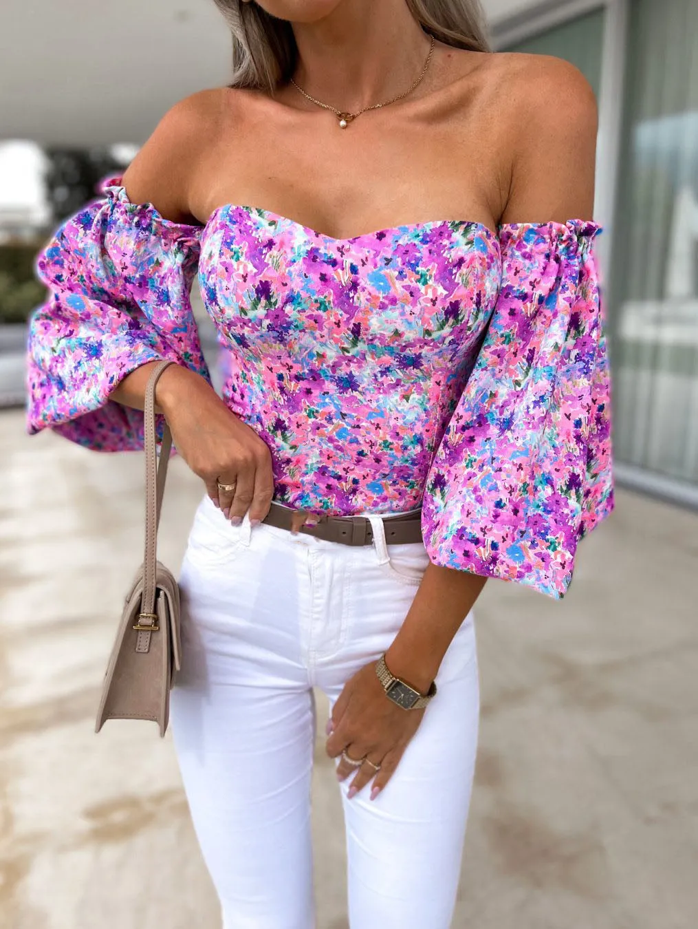 DressBetty - Women Sexy Top Summer Off Shoulder Floral Blouses Holiday Slash Neck Tops