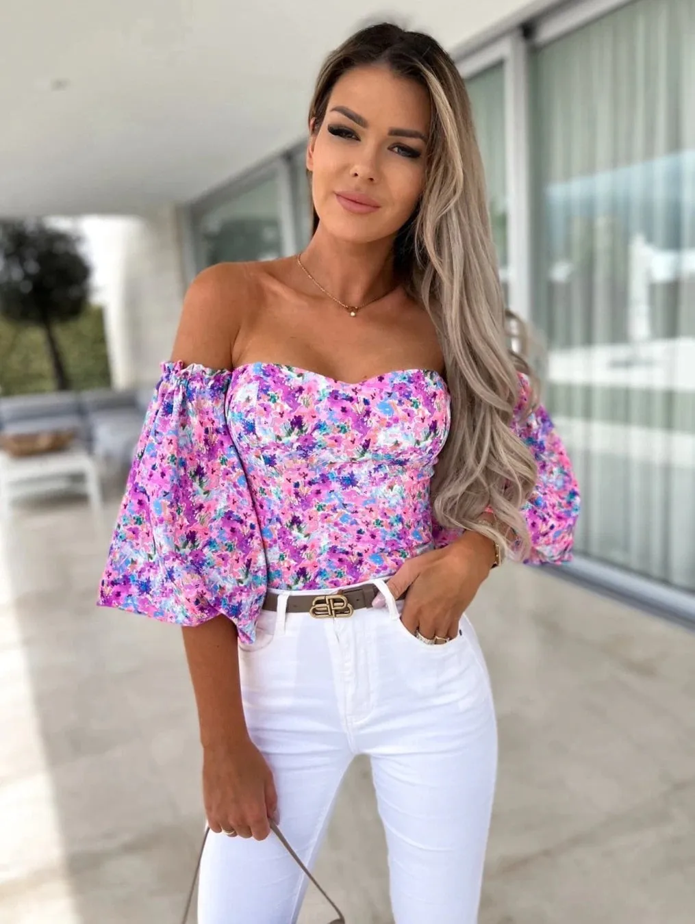 DressBetty - Women Sexy Top Summer Off Shoulder Floral Blouses Holiday Slash Neck Tops