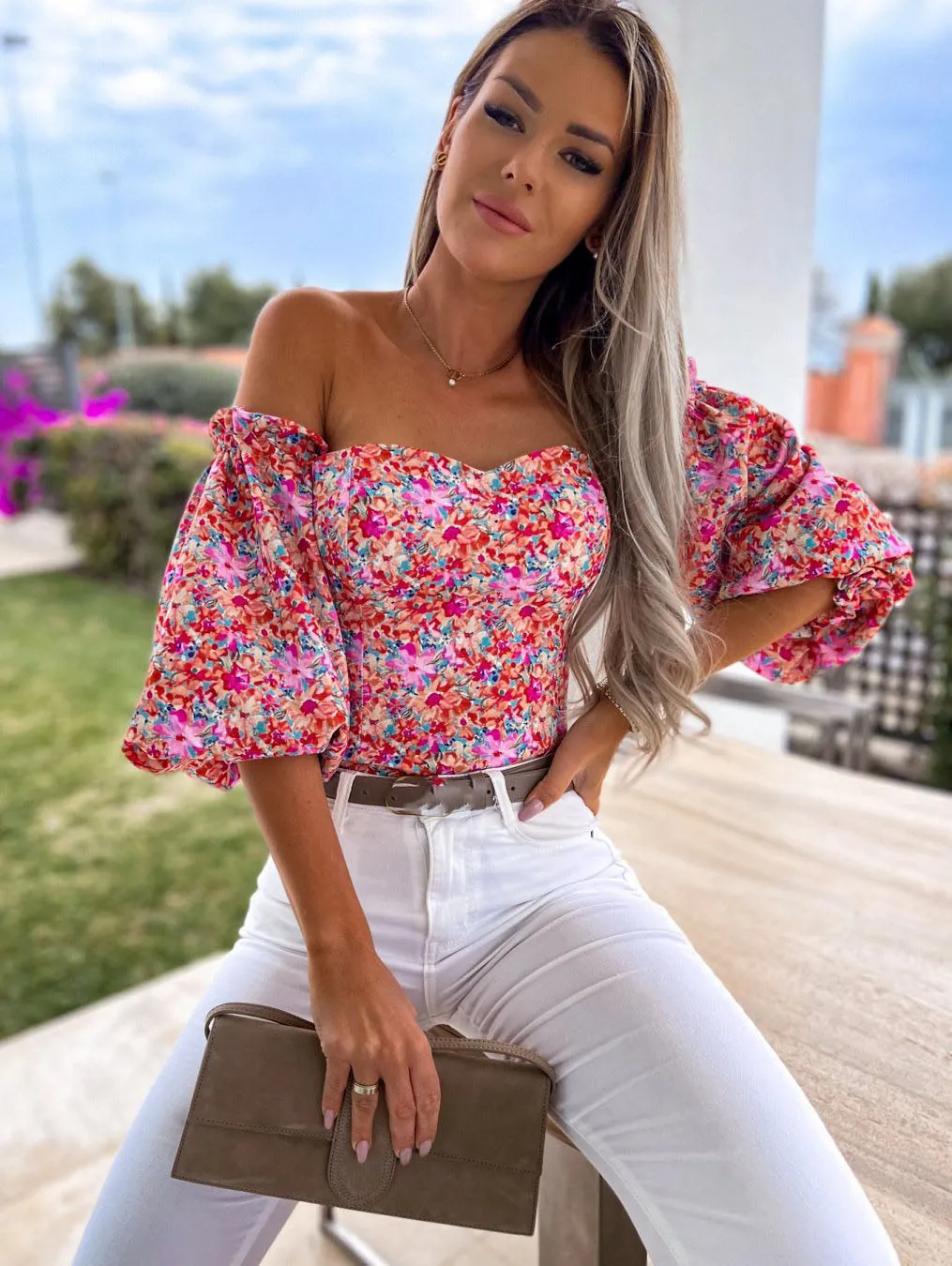 DressBetty - Women Sexy Top Summer Off Shoulder Floral Blouses Holiday Slash Neck Tops