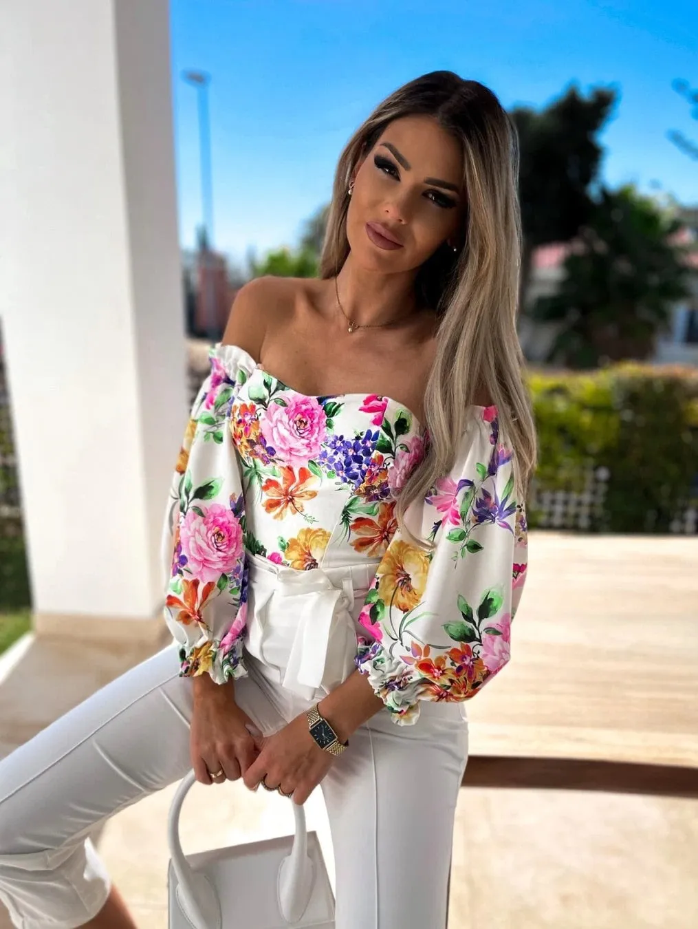 DressBetty - Women Sexy Top Summer Off Shoulder Floral Blouses Holiday Slash Neck Tops