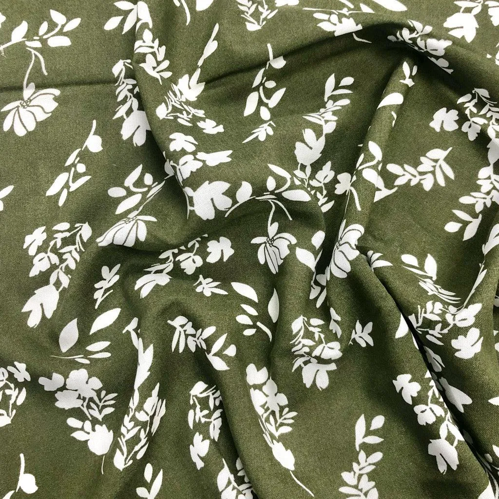 Flower Silhouette Viscose Challis Fabric