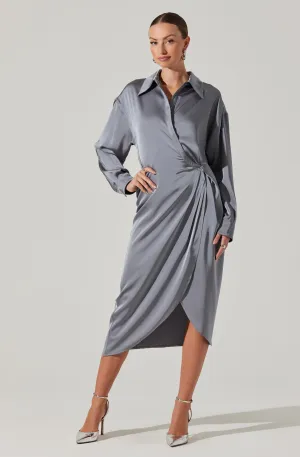 Ira Satin Wrap Shirt Dress