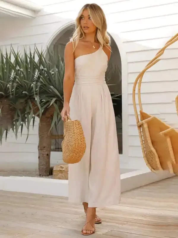 New casual, comfortable and refreshing sleeveless waistless backless loose wide-leg jumpsuit