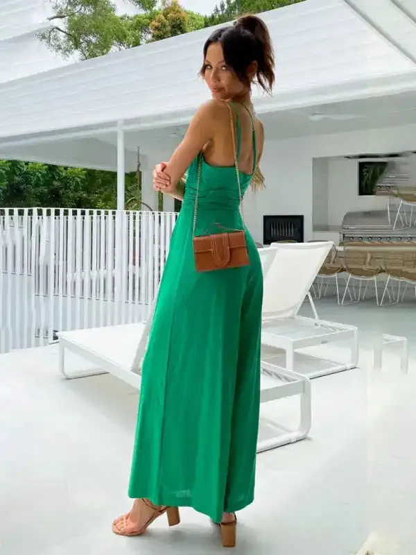 New casual, comfortable and refreshing sleeveless waistless backless loose wide-leg jumpsuit