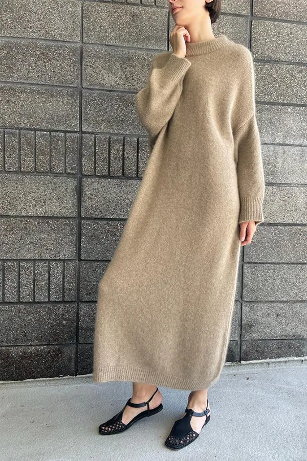 Oversized Round Neck Dress in Tortora