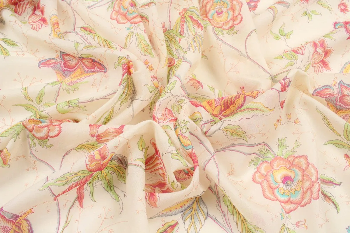 Printed Cotton Voile - Indian Flowers - M.O.Q 30 Mts