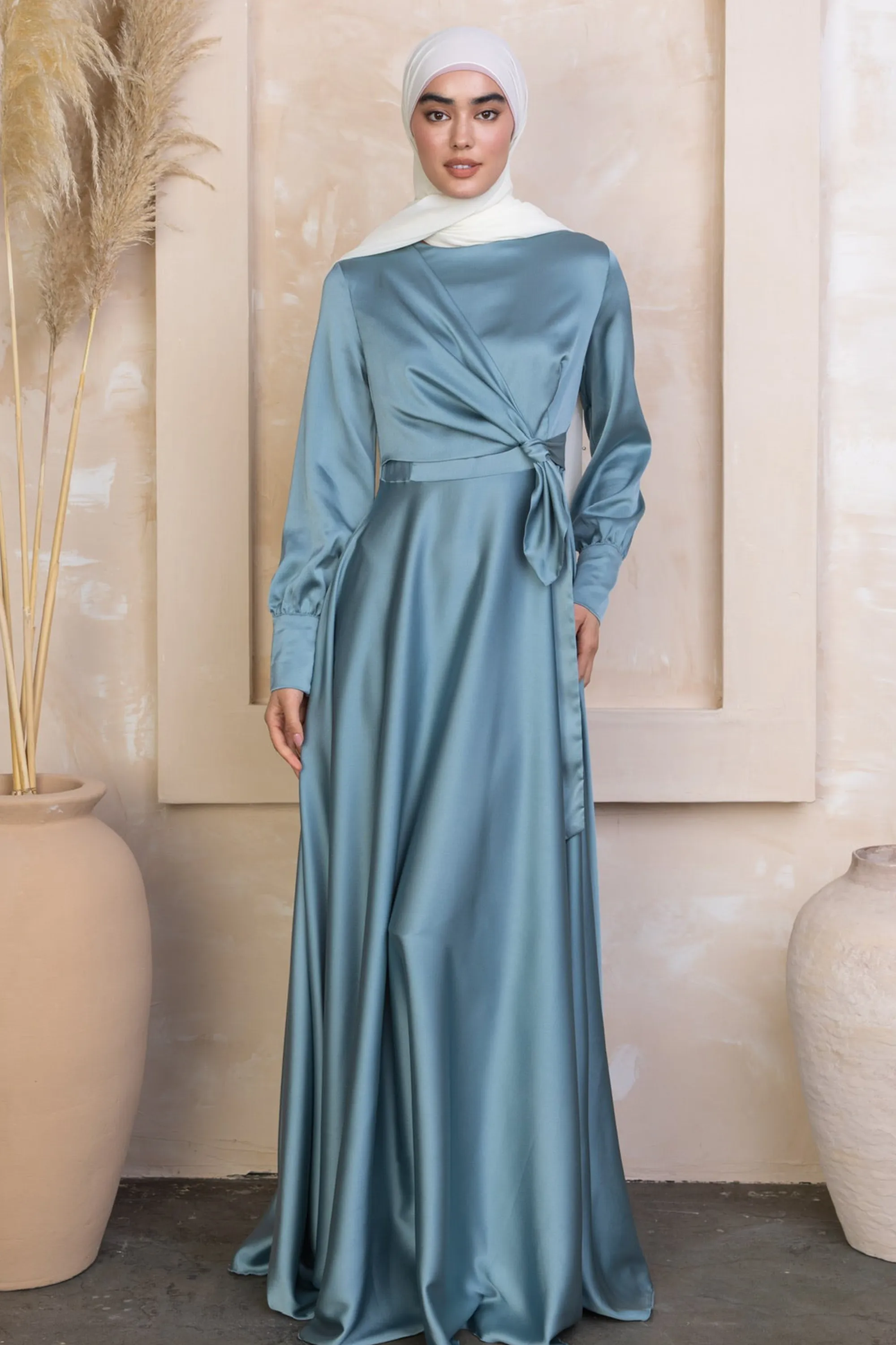 Sky Blue Diana Side Knot Satin Gown