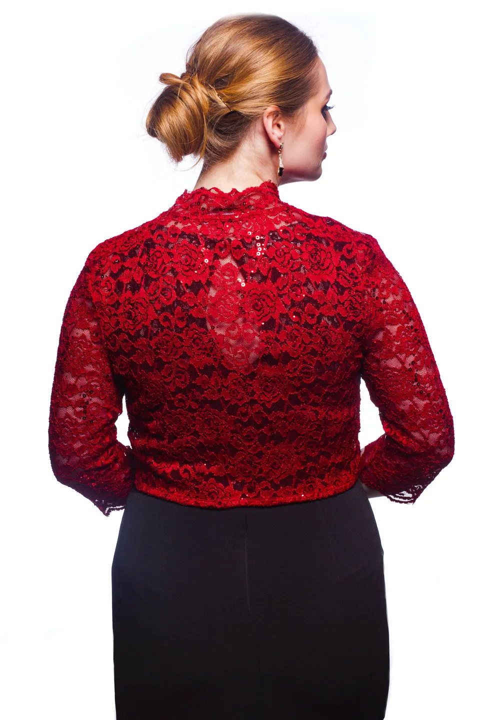 SleekTrends Women Elbow Sleeve Sequin Lace Bolero Jacket - Dressy Shrug