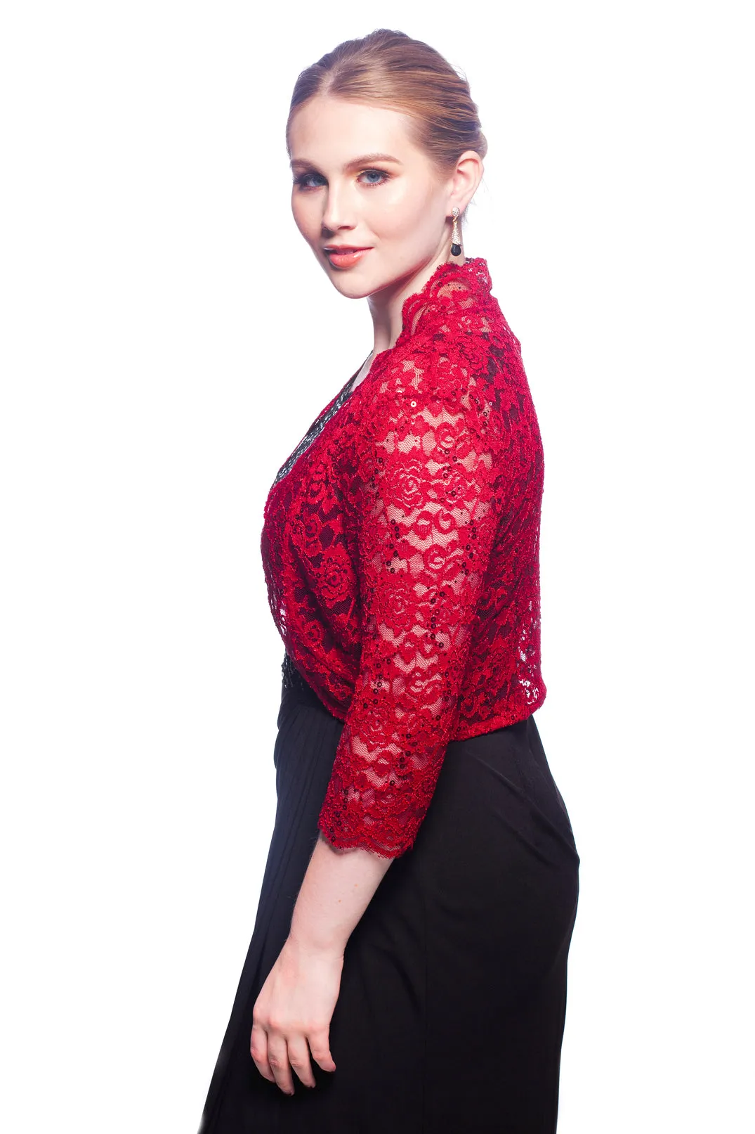 SleekTrends Women Elbow Sleeve Sequin Lace Bolero Jacket - Dressy Shrug