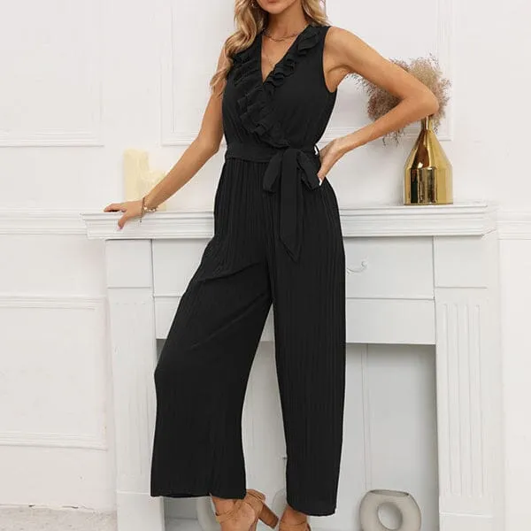 V-Neck Sleeveless Straight Summer Jumpsuit