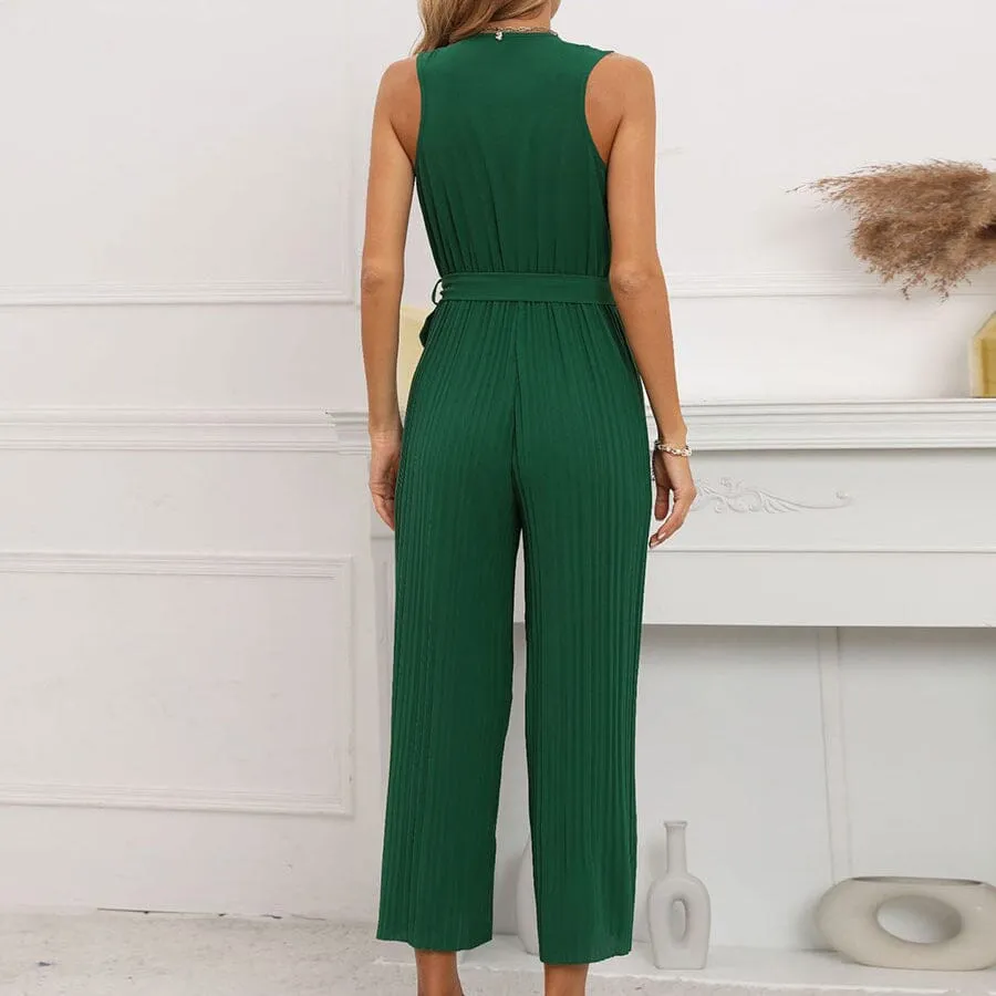 V-Neck Sleeveless Straight Summer Jumpsuit