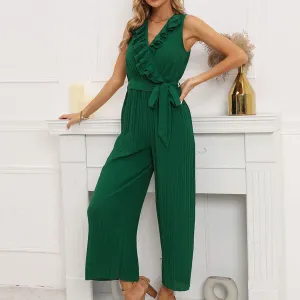 V-Neck Sleeveless Straight Summer Jumpsuit